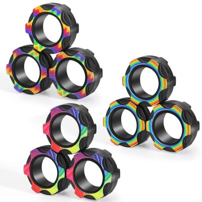 Buluwans Stress Relief Gifts Fingers Magnetic Ring Fidget Toys for Anxiety Stress, Birthday Party Favors, 9pcs Colorful Silent Calming Toys Stocking Stuffers Chrismas for Adults Teens and Kids