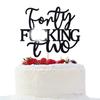 Unoggsor Forty Fucking Two Cake Topper - Happy 42nd Birthday Cake Decor - Cheers to 42 Years Birthday Party Decorations Supplies, Black Glitter view 1