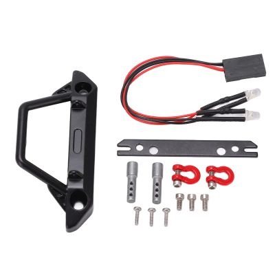 1/24 RC Bumper Upgrade Parts, High Strength Front Bumper with 2 LED Headlights Part for SCX24 RC Car Crawler