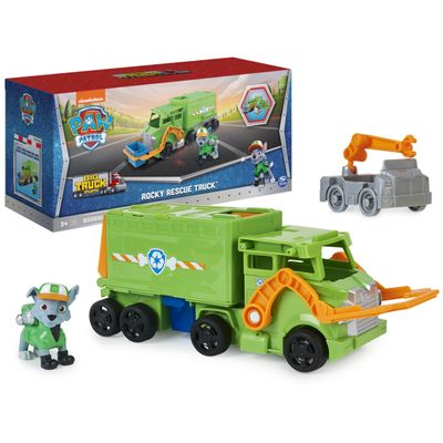 Paw Patrol, Big Truck Pups Rocky Transforming Toy Trucks with Collectible Action Figure, Kids Toys for Ages 3 and up