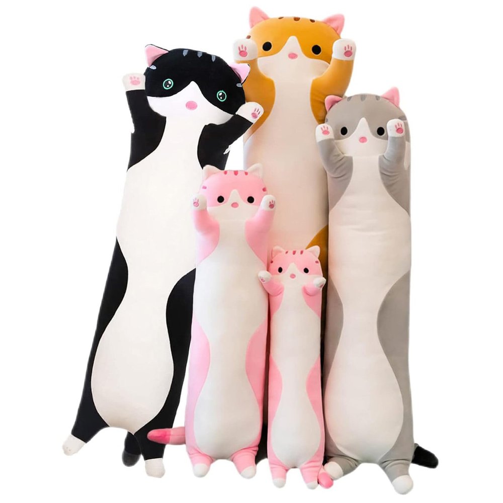 Long Cat Plush Pillow Soft Cat Hugging Pillow Stuffed Animal Pillow Cute Kitty Sleeping Throw Pillow Gift for Kids (90cm/35.43inch,Gray