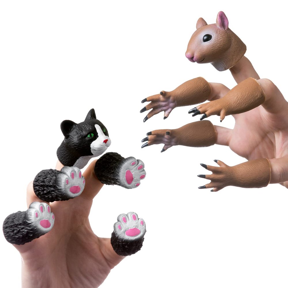 AQKILO Finger Puppet Set, Animals Puppet Show Theater Props, Novelty Toys Weird Stuff Gifts (Squirrel & Cat)