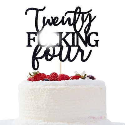 Unoggsor Twenty Fucking Four Cake Topper - Happy 24th Birthday Cake Decor - Cheers to 24 Years Birthday Party Decorations Supplies, Black Glitter