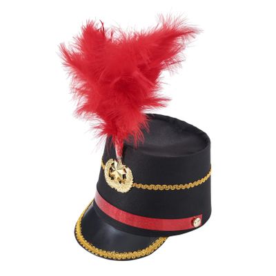 winying Drum Major Hat for Adult Kids, Majorette Hat Drum Band Hat Toy Soldier Hats with Feather Type A Black&Red One Size