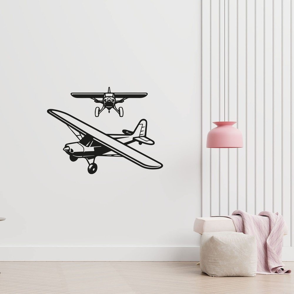 Airplane Airplanes Scene Silhouette Air Plane Jet Helicopter Wall Sticker Art Decal for Girls Boys Kids Room Bedroom Nursery House Fun Home Decor Stickers Wall Art Vinyl Decoration Size (30x40 inch)