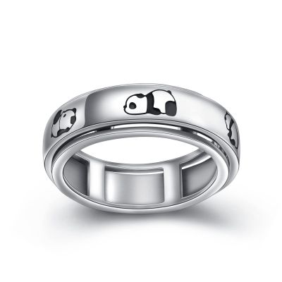 HOOHWE Spinner Rings Fidget Ring S925 Sterling Silver Spinning Ring Fidget Jewelry Gifts for Women Men (2-Panda Rings, 8)