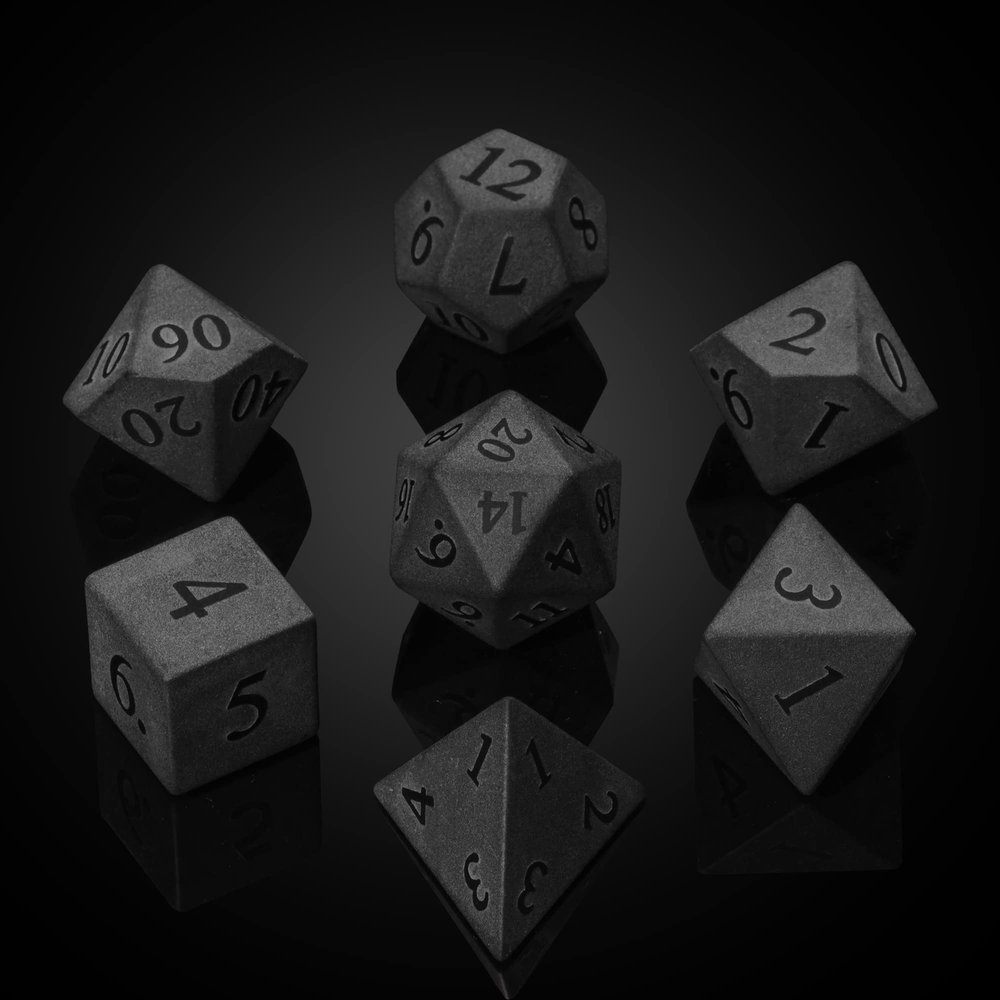 UDIXI Obsidian Gemstone Dice Set 7PCS Stone DND Dice with Gift Case for Role Playing Game and Other Tabletop Games (Frosted Obsidian)