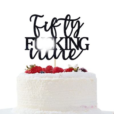 Fifty Nine Cake Topper - Happy 59th Birthday Cake Decor - Cheers to 59 Years Birthday Party Decorations Supplies, Black Glitter