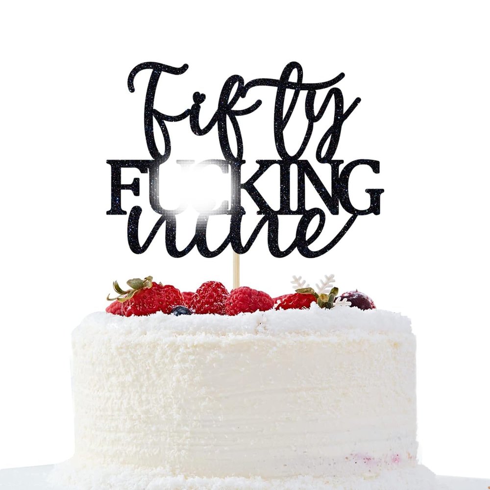 Fifty Nine Cake Topper - Happy 59th Birthday Cake Decor - Cheers to 59 Years Birthday Party Decorations Supplies, Black Glitter