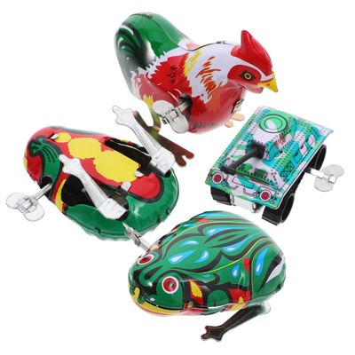 TOYANDONA Vintage Wind Up Toys 4Pcs Metal Spring Jumping Up Tin Toys Children Cochain Clockwork for Kids Party Favors Rooster (Random Style)