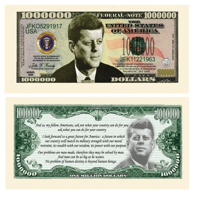 American Art Classics (Pack of 25 Bills) John F. Kennedy (JFK) Commemorative Million Dollar Bills