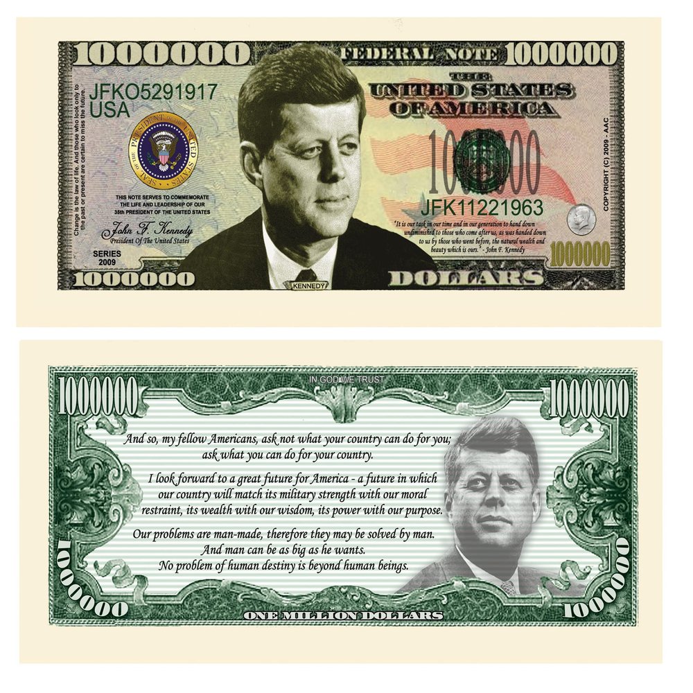 American Art Classics (Pack of 25 Bills) John F. Kennedy (JFK) Commemorative Million Dollar Bills
