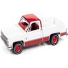 1983 Chevy Silverado 10 Fleetside Pickup Truck White & Carmine Red w/Red Interior Ltd Ed 17120 pcs 1/64 Diecast Model Car by Autoworld 64322-AWSP074 B, unisex view 3