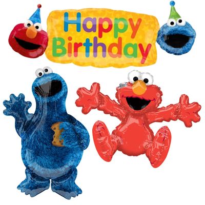 Sesame Street Birthday Party Balloons - Set Of 3 Balloon Decorations Featuring Cookie Monster And Elmo For A Special Kids Bday Centerpiece Decoration Theme