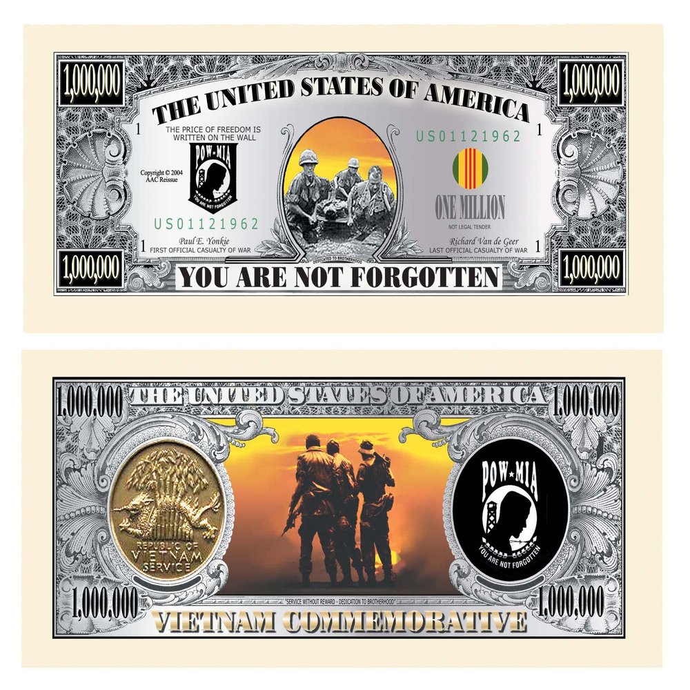 American Art Classics Pack of 25 - POW/MIA Vietnam Memorial Million Dollar Bill