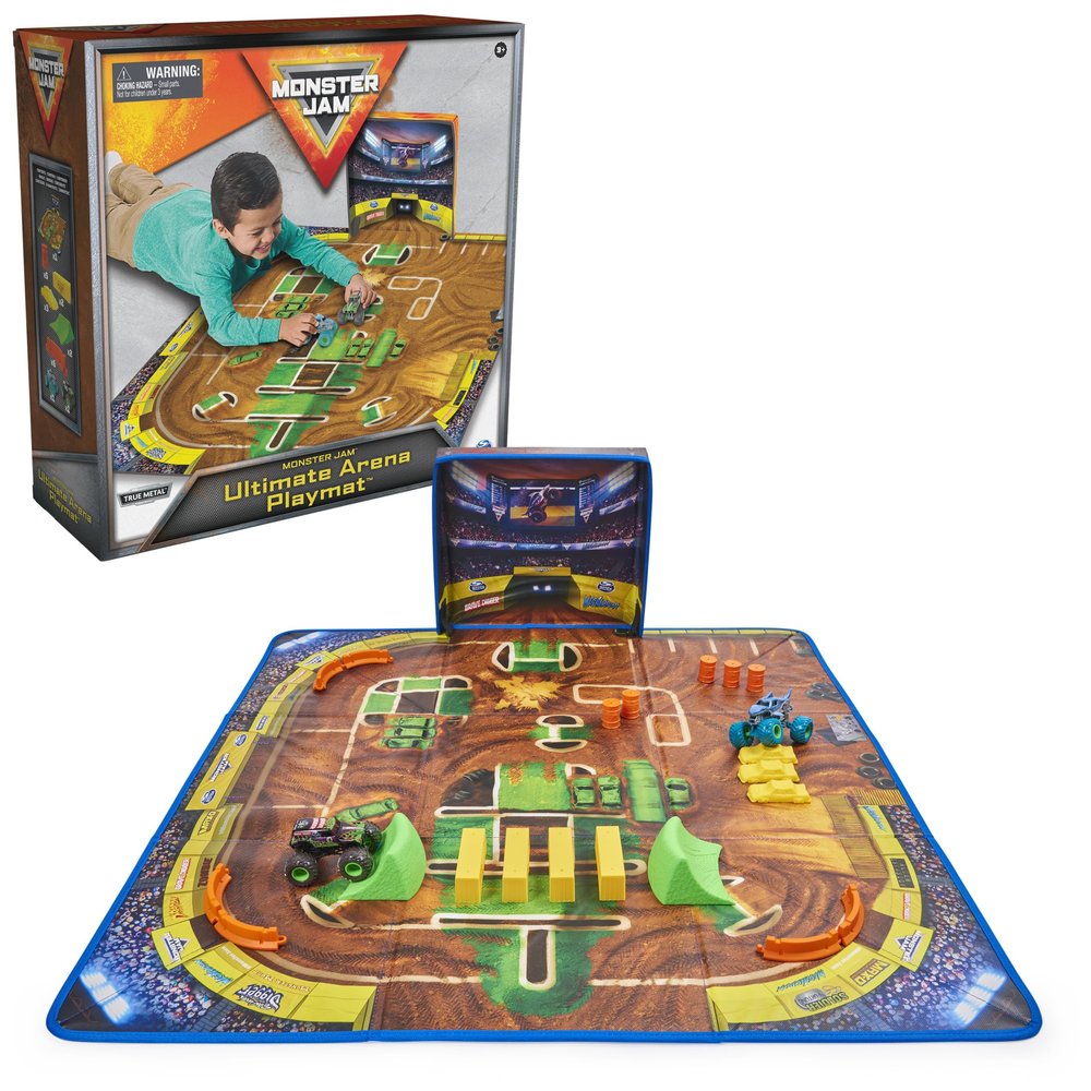 Monster Jam, Ultimate Arena Playmat & Storage with 2 Exclusive Monster Trucks, 1:64 Scale, 20 Accessories, Kids Toys for Boys and Girls Ages 4 and Up