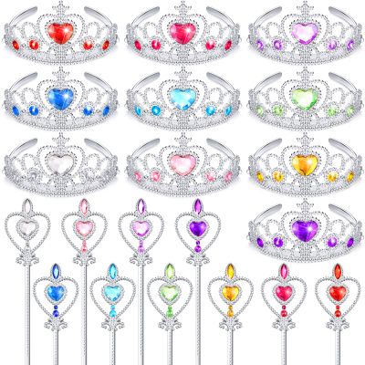 Civaner 20 Pcs Princess Dress up Accessories Tiaras Crown Set with Princess Crowns and Wands for Little Girls Kids Play Jewelry