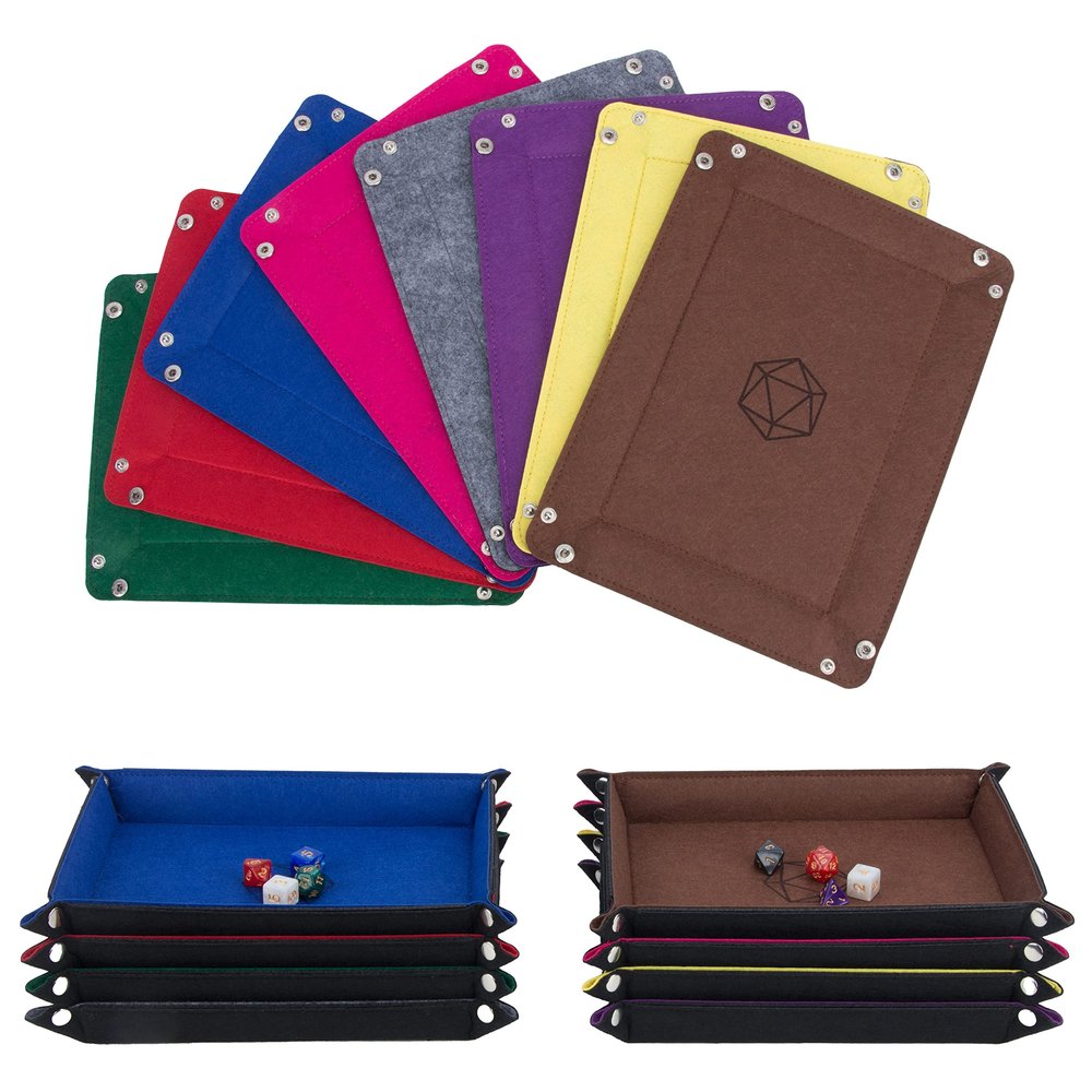 KISLANE Dice Tray 8 Pieces Folding Rectangle Dice Storage, Felt Dice Tray Holder for DND, RPG, MTG and Other Board Games (Rectangle)
