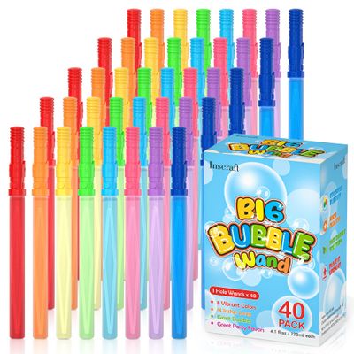 Inscraft 40 Pack 14 Big Bubble Wands, 8 Colors Bubbles Bulk for Summer Toy, Outdoor / Indoor Activity Use, Easter, Birthday, Graduation, Shower, Bubbles Party Favors Supplies for Kids Toddlers
