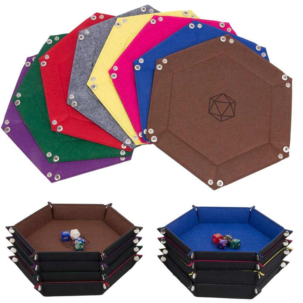 KISLANE Dice Tray 8 Pieces Folding Hexagon Dice Storage, Felt Dice Tray Holder for DND, RPG, MTG and Other Board Games (Hexagon)