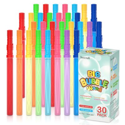 Inscraft 30 Pack 14 Big Bubble Wands, 8 Colors Bulk for Summer Toy, Outdoor / Indoor Activity Use, Easter, Birthday, Graduation, Shower, Bubbles Party Favors Supplies for Kids Toddlers