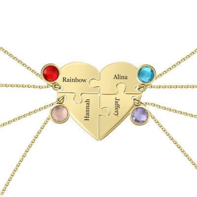 MissNaNa 19.7" BFF Necklace Personalized Stitching Necklace with Birthstone 2/3/4/5/6 Pcs Customized Heart Puzzle Necklace for Family BFF Friendship Pendants (Set of 4)