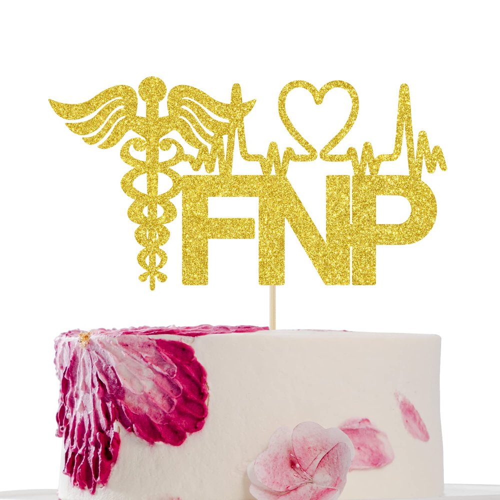 First Holy Communion Gold Glitter FNP Cake Topper, Congrats Nurse Grad Cake Decor, for BSN RN Nurse Graduation Decorations, Congrats Grad Party