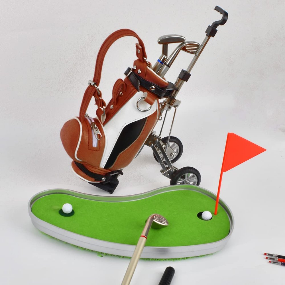 Dual-Purpose Golf Pen Holder With 3-Piece Pen Set, Office Desk Decor, Cake Topper, Birthday Gifts for Golfers, Fans, Women, Men, Dad