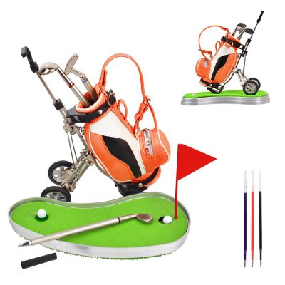 Dual-Purpose Creative Exquisite Golf Pen Holder with 3 Club Pens, Office Desk Decoration, Golf Souvenir for Golfer Fans