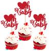 24 Pack Valentine's day Oh baby Cupcake Toppers with Glitter Sweet Love Baby Cupcake Food Picks Valentine's Day Theme Baby Shower Kids Birthday Party Cake Decorations Supplies Red view 1