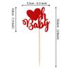24 Pack Valentine's day Oh baby Cupcake Toppers with Glitter Sweet Love Baby Cupcake Food Picks Valentine's Day Theme Baby Shower Kids Birthday Party Cake Decorations Supplies Red view 2
