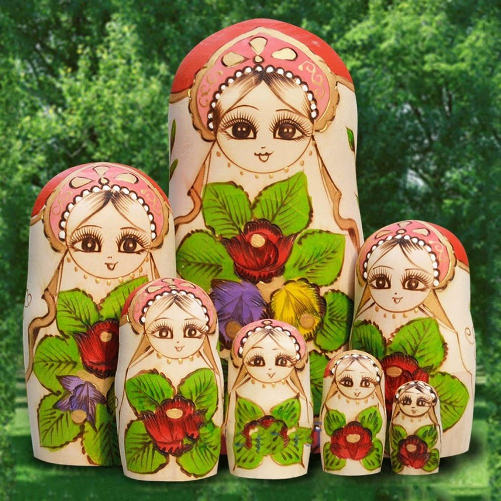 KKNH Matryoshka Russian Matryoshka 7-Piece Mat Matryoshka Wooden Matryoshka Christmas Mother's Day Birthday Home Furnishing Room Decoration Happy Gift