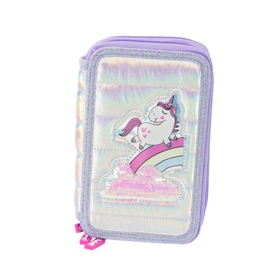 Girabrilla Nice Group Unicorn Pencil Case with 3 Compartments for Children, Duvet Effect, Purple