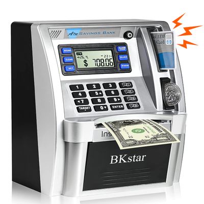 Upgraded ATM Savings Bank, Piggy Bank Machine for Real Money with Card, Bill Feeder, Coin Reader, Balance Calculator Safe Box for Kids Adults