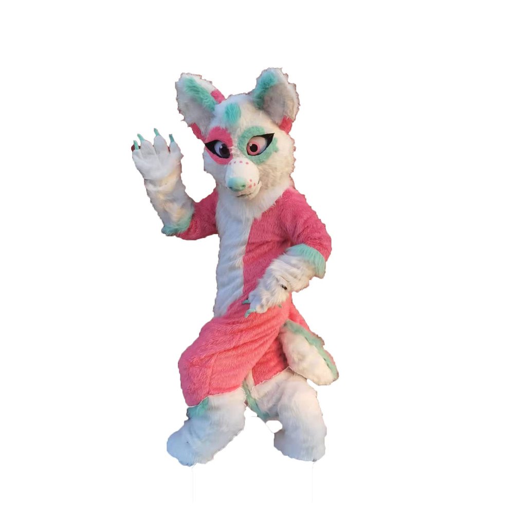 FurryWu Studio Pink Rose Huksy Dog Fursuit Fullsuit Teen Costumes Child Full Furry Suit Furries Anime Digitigrade Costume Bent Legs Angel Dragon, Custom Note pls