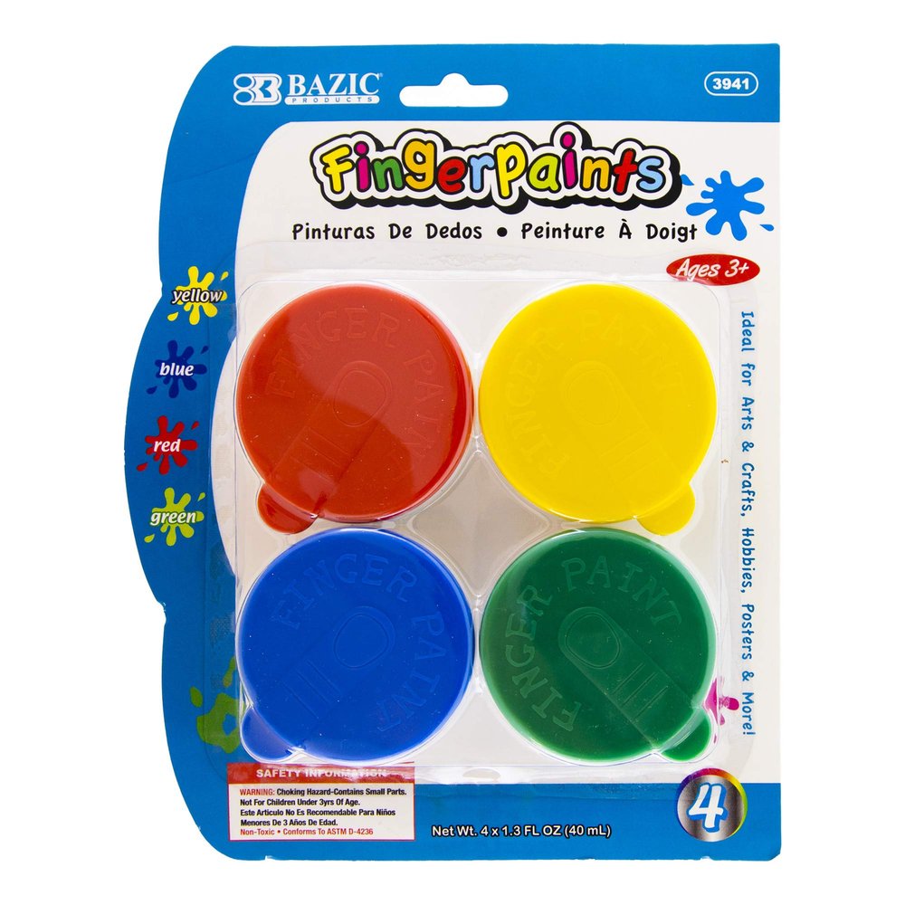BAZIC Products Finger Paint Set 160ml, Non Toxic Painting Fun Art Supplies, DIY Craft Activity for Kids at School Home Age 3+ (4/Pack), 72-Packs