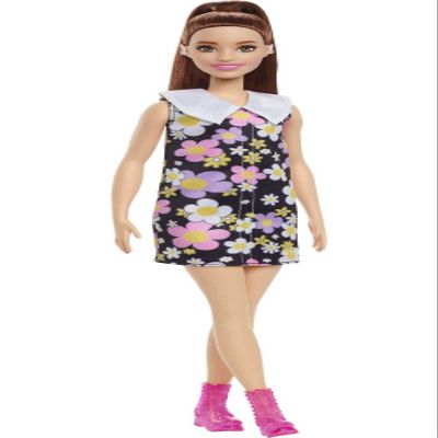 Barbie Fashionistas Doll #187 with Behind-the-Ear Hearing Aids, Brunette Ponytail, Shift Dress & Pink Boots
