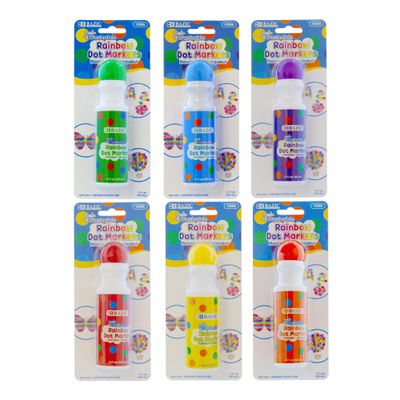 BAZIC Products Washable Dot Markers for Arts and Crafts Kids, 6 Colors Paint Marker Kit, Non Toxic Water-Based Bingo Daubers, 144-Pack