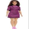 Barbie Fashionistas Doll #188, Curvy with Black Hair, Checkered Dress & Accessories Including Pink Sneakers & Necklace view 1