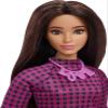 Barbie Fashionistas Doll #188, Curvy with Black Hair, Checkered Dress & Accessories Including Pink Sneakers & Necklace view 3