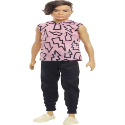 Barbie Ken Fashionistas Doll #193, Slender, Rooted Brown Hair, Lightning Bolt Hoodie, Black Pants, Slip-On Shoes, for Kids 3 to 8 Years Old