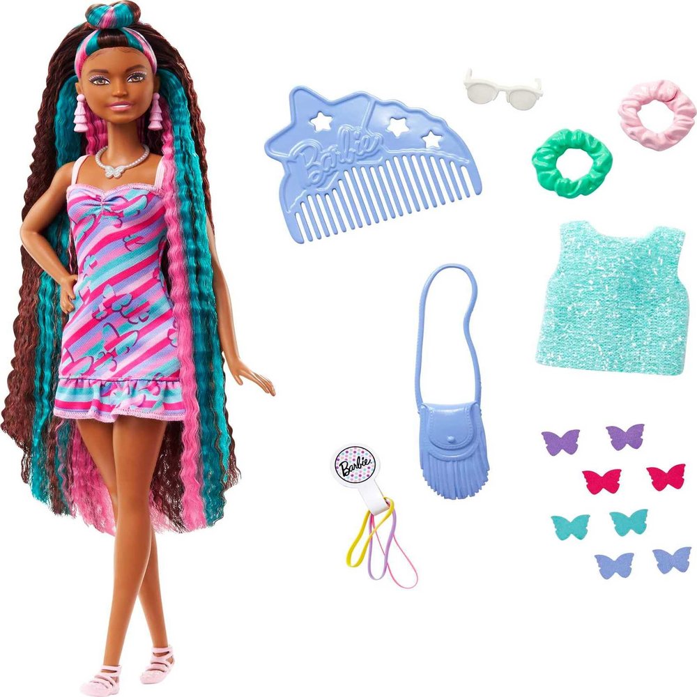 Barbie Totally Hair Doll, Butterfly-Themed with 8.5-inch Fantasy Hair & 15 Styling Accessories (8 with Color-Change Feature)