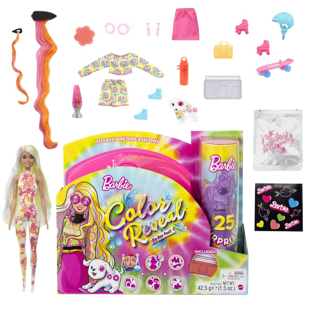 Barbie Toys, Color Reveal Doll, Totally Neon Fashions with Yellow-Streaked Platinum Hair & 25 Surprises Including Color Change