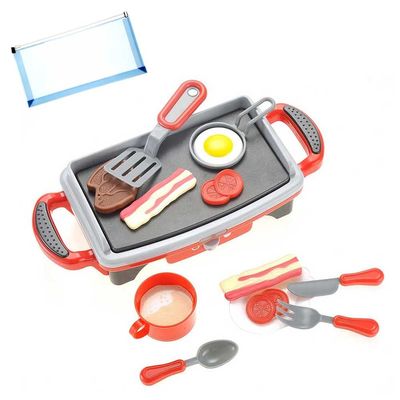 Omura Playset | Breakfast Griddle Electric Kitchen Grill Pretend Food Playset | Bonus: Multi-Purpose #10 Size Pouch (Color May Vary)