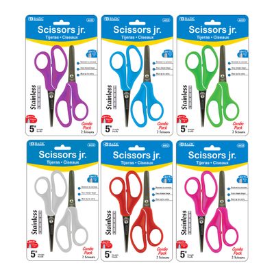 BAZIC Products School Student Scissors Set, 5" Pointed Tip & Safety Blunt Tip Stainless Steel Scissor, Craft Scissor (2/Pack), 144-Packs