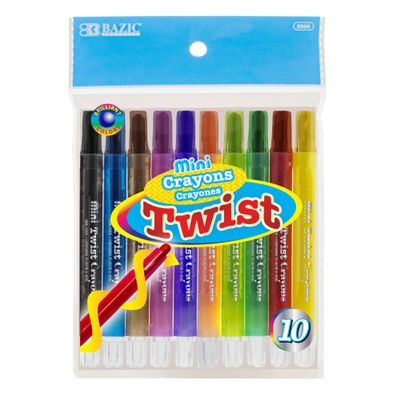 BAZIC Products 10 Color Twistable Crayons, Mini Twist Up Propelling Assorted Color Crayon, Coloring Drawing Art Supplies, 144-Packs