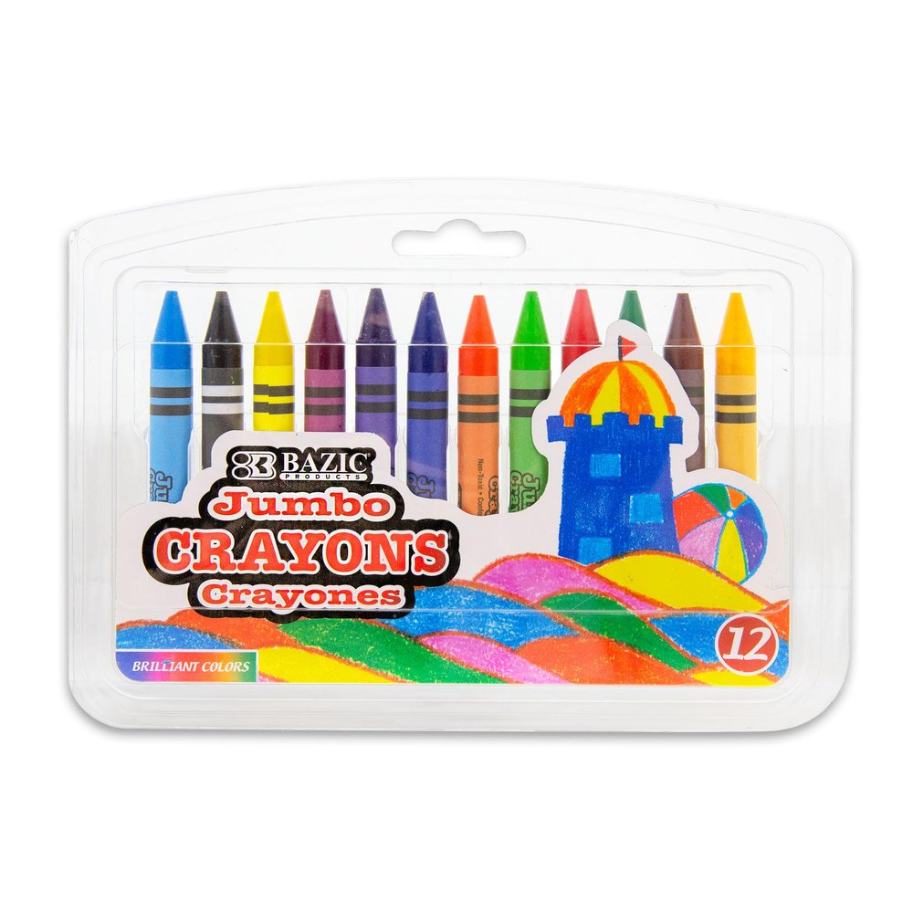 BAZIC Products Crayons Jumbo 12 Color, Coloring Crayon Set, Non Toxic Drawing Crayons for School Art, Gift for Kids (12/Pack), 72-Packs