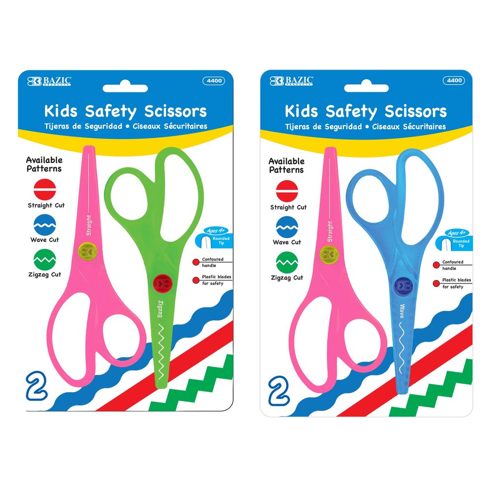 BAZIC Products Kids Safety Scissors 5 1/2", School Student Craft Training Scissor Set, Safe Blunt Tip Zigzag Wave Straight Edge (2/Pack), 144-Packs