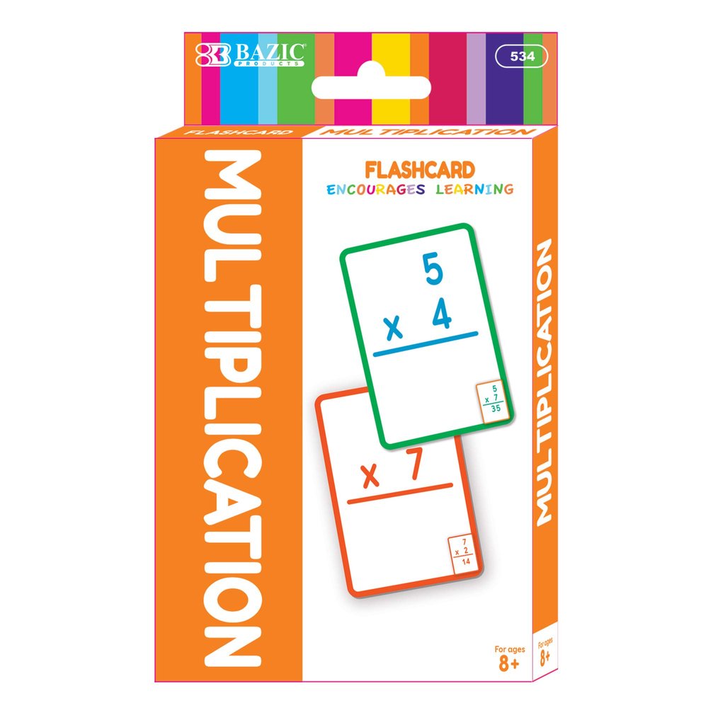 BAZIC Products Multiplication Flash Cards, Numbers Elementary Math Flashcards at School, Problem Solving (36/Pack), 72-Packs
