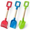 Dilabnba 16'' Kids Beach Shovels Sand Spades Toys Garden Tools, Wood Handle ABS Plastic Spade Rake Scoop for Digging Sandbox Gardening Snow Backyard Summer Outdoor Toy 3-Pack, Blue/Green/Red view 1